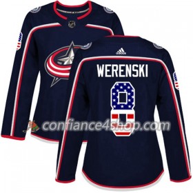 Adidas Maillot de Hockey Columbus Blue Jackets Zach Werenski 8 2017-2018 Bleu Marine USA Flag Fashion Authentic - Femme